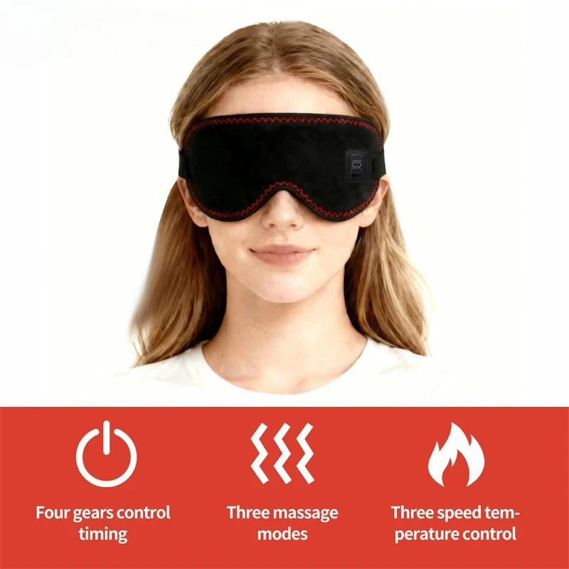 Heating Massage Eye Mask - Hot Compress Relieves Fatigue Dark Circles Aids Sleep 3 Gears Heat & Vibration (For Eye Strain)