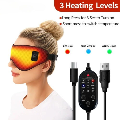 Heating Massage Eye Mask - Hot Compress Relieves Fatigue Dark Circles Aids Sleep 3 Gears Heat & Vibration (For Eye Strain)